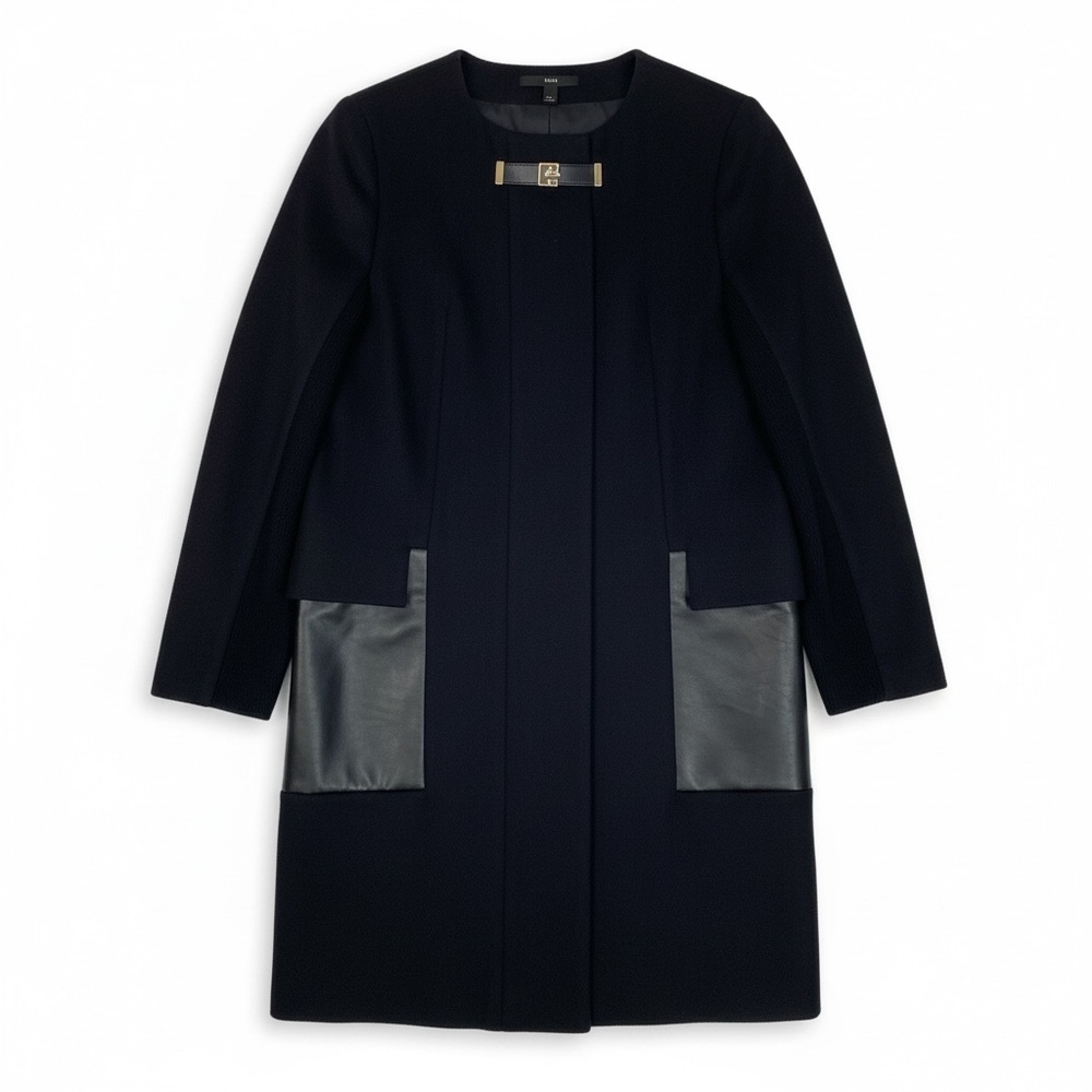 BOSS HUGO BOSS Wool Cashmere Single Breasted Coat - Black - Size 4